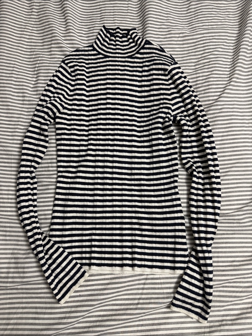 Abercrombie & Fitch Navy and White Striped Knit Top
